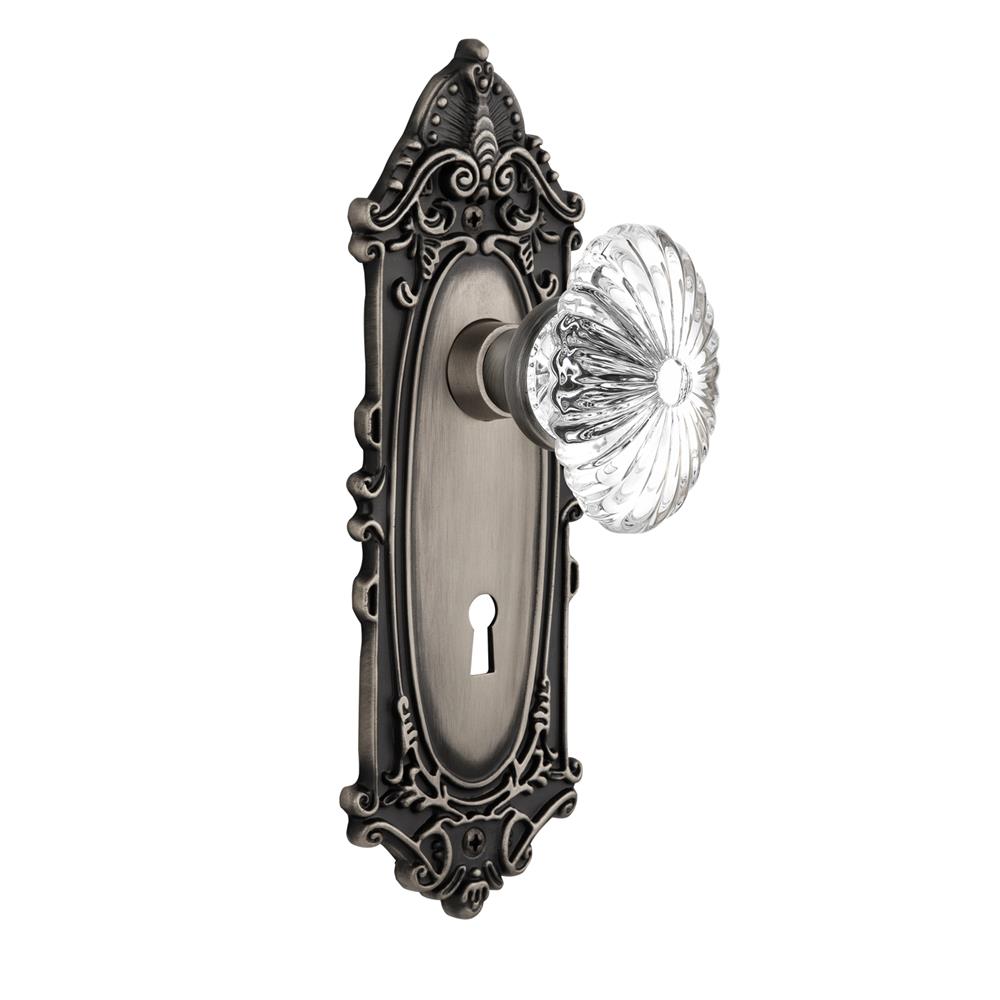 Nostalgic Warehouse VICOFC Passage Knob Victorian Plate with Oval Fluted Crystal Knob with Keyhole in Antique Pewter